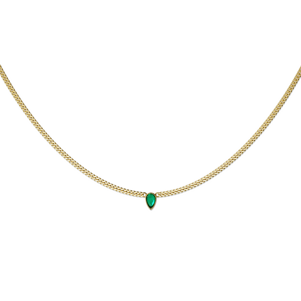 Cuban Link Pear Emerald Necklace