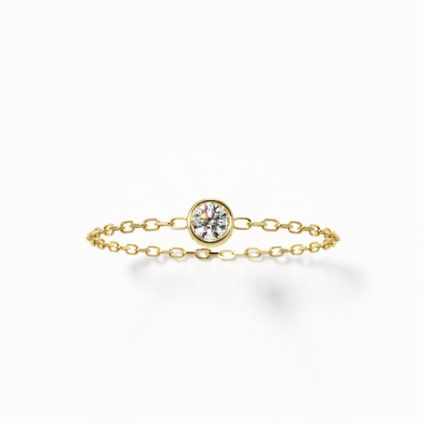 Mini Solitaire Chain Ring Yellow Gold