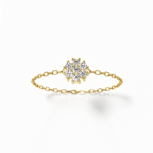 Flower Diamond Chain Ring Yellow Gold