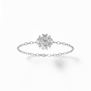 Flower Diamond Chain Ring White Gold