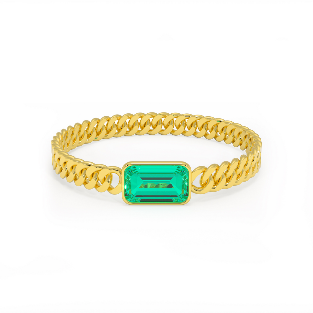 Cuban Link Emerald Ring