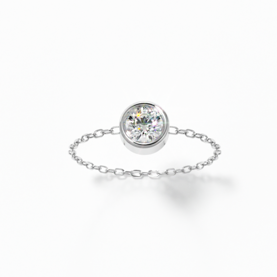 Solitaire Chain Ring White Gold